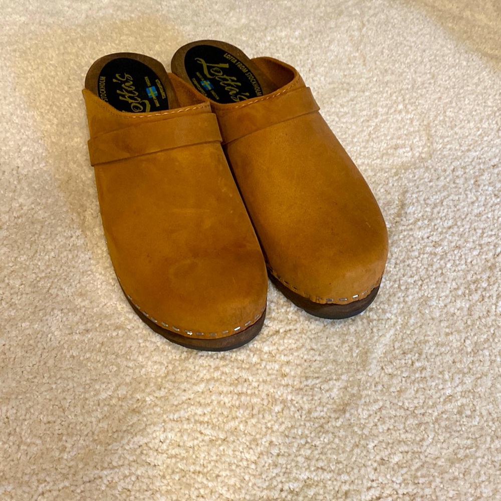 Lotta From Stockholm oiled leather wood clogs like new never worn no box size 39